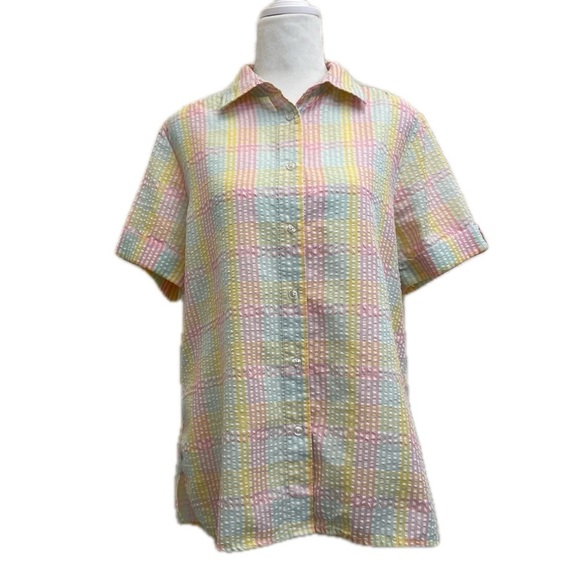 3/$25 American Sweetheart Vintage Pastel Striped Seersucker Button Up Shirt - Picture 1 of 10
